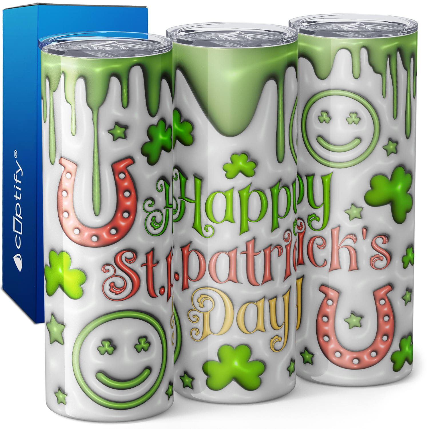 Happy St. Patrick's Day Inflated Balloon 20oz Skinny Tumbler