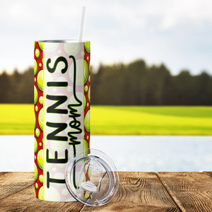 Tennis Mom on Tennis Balls Red 20oz Skinny Tumbler
