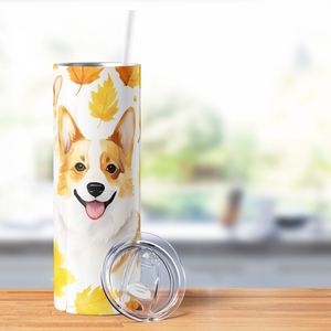 Pembroke Welsh Corgi Face in Autumn 20oz Skinny Tumbler