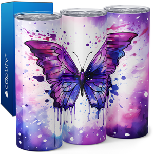 Purple Butterfly Watercolor 20oz Skinny Tumbler