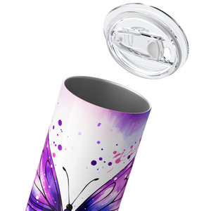 Purple Butterfly Watercolor 20oz Skinny Tumbler