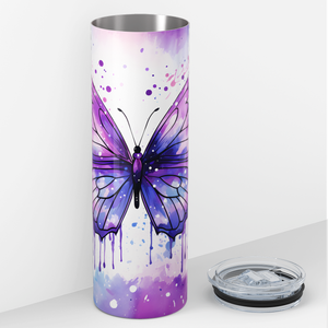 Purple Butterfly Watercolor 20oz Skinny Tumbler