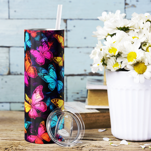 Neon Butterflies 20oz Skinny Tumbler