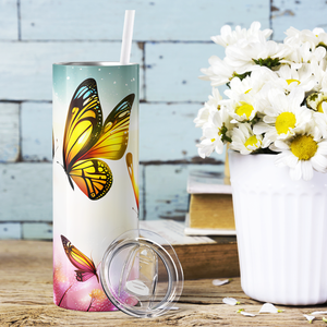 Yellow Butterflies 20oz Skinny Tumbler
