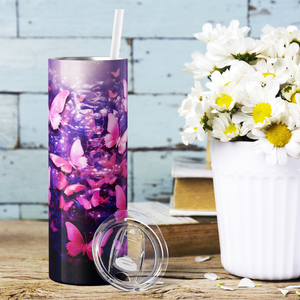 Pink Butterflies 20oz Skinny Tumbler
