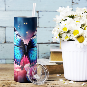 Blue Butterfly with Flower 20oz Skinny Tumbler