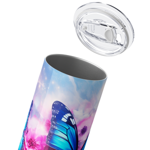 Blue Butterflies with Flowers 20oz Skinny Tumbler
