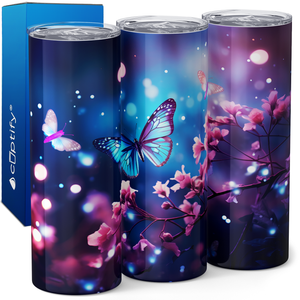 Flying Blue Butterfly with Flower 20oz Skinny Tumbler