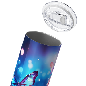 Flying Blue Butterfly with Flower 20oz Skinny Tumbler