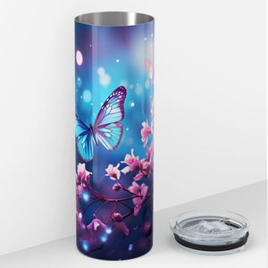 Flying Blue Butterfly with Flower 20oz Skinny Tumbler