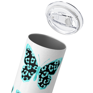 Teal Butterflies with Glitters 20oz Skinny Tumbler