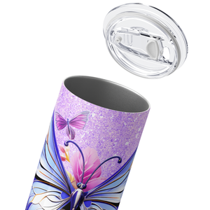 Purple Butterfly with Flowers 20oz Skinny Tumbler