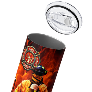 Personalized Split American Flag with Firefighter 20oz Skinny Tumbler