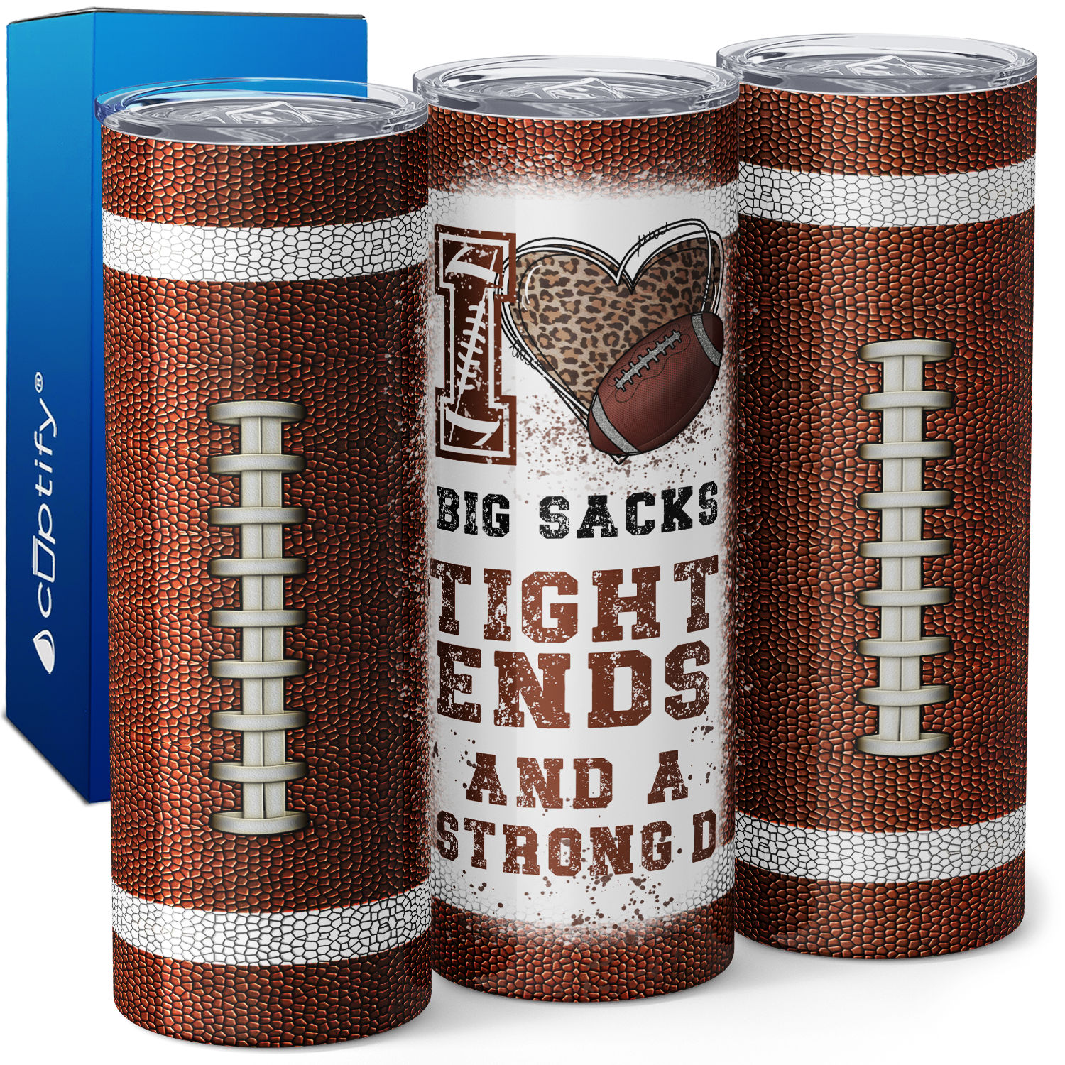 I Love Big Sacks Tight Ends and A Strong D 20oz Skinny Tumbler