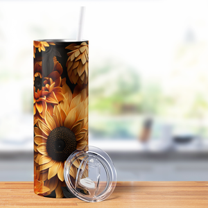 Black and Yellow Sunflowers 20oz Skinny Tumbler