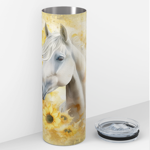 White Horse with Sunflowers 20oz Skinny Tumbler