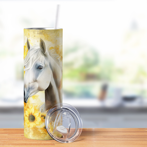 White Horse with Sunflowers 20oz Skinny Tumbler