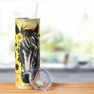 Black Horse with Sunflowers 20oz Skinny Tumbler