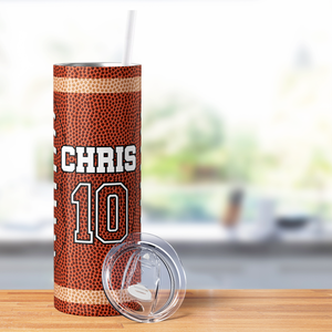 Personalized Football Player Name and Number 20oz Skinny Tumbler