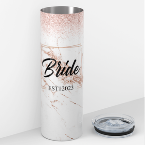 Personalized EST Year Bride on Rose Gold Glitters 20oz Skinny Tumbler