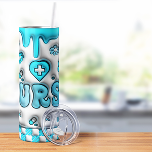 Blue Dripping Nurse Inflated 20oz Skinny Tumbler