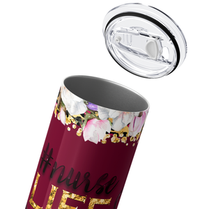Nurse Life on Burgundy with Leopard Print 20oz Skinny Tumbler