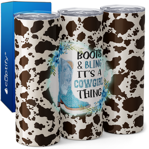Boots and Bling It's a Cowgirl Thing Cowhide Pattern 20oz Skinny Tumbler
