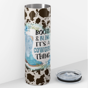 Boots and Bling It's a Cowgirl Thing Cowhide Pattern 20oz Skinny Tumbler