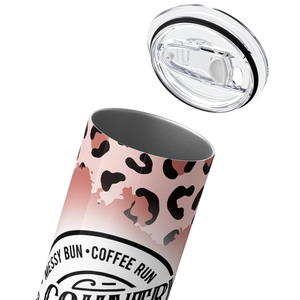 Country Girl Messy Bun Coffee Run on Pink Leopard Print 20oz Skinny Tumbler
