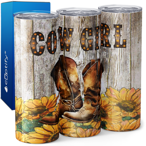 Cow Girl Boots with Sunflowers 20oz Skinny Tumbler