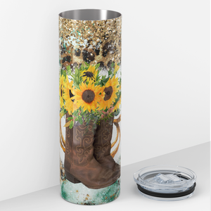 Cowgirl boots with Sunflowers 20oz Skinny Tumbler