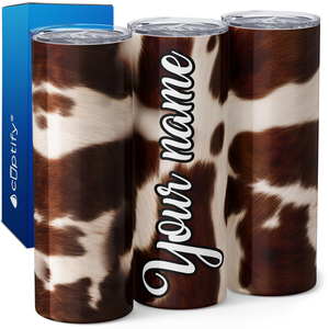 Personalized Cowgirl on Cowhide Print 20oz Skinny Tumbler