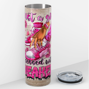 Just a Girl Obsessed with Sneakers on Pink Leopard Print 20oz Skinny Tumbler