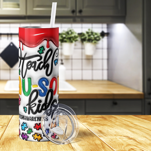 Teach Au-some Kids Autism Awareness 20oz Skinny Tumbler