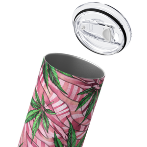 Weed on Pink Stripes 20oz Skinny Tumbler
