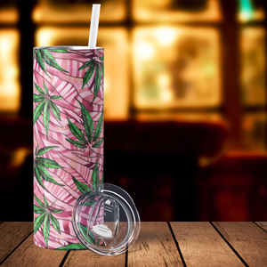 Weed on Pink Stripes 20oz Skinny Tumbler