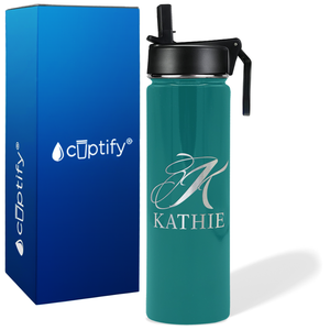 Personalized Script Initial and Name on 24oz Wide Mouth Bottle