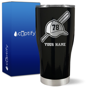 Personalized Baseball Bat and Hat with Number on 27oz Curve Tumbler
