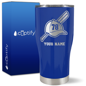Personalized Baseball Bat and Hat with Number on 27oz Curve Tumbler