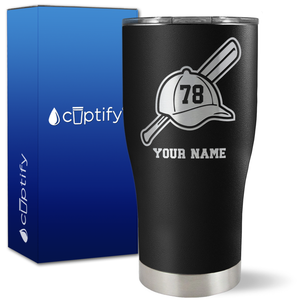 Personalized Baseball Bat and Hat with Number on 27oz Curve Tumbler