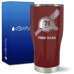 Personalized Baseball Bat and Hat with Number on 27oz Curve Tumbler