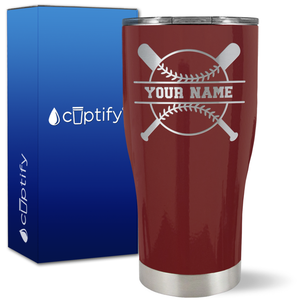 Personalized Baseball and Bats on 27oz Curve Tumbler