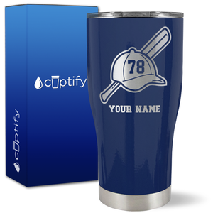 Personalized Baseball Bat and Hat with Number on 27oz Curve Tumbler