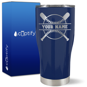 Personalized Baseball and Bats on 27oz Curve Tumbler