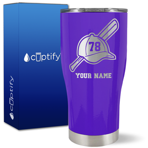 Personalized Baseball Bat and Hat with Number on 27oz Curve Tumbler