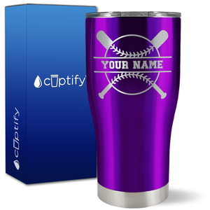 Personalized Baseball and Bats on 27oz Curve Tumbler