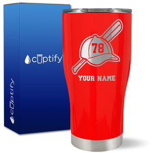 Personalized Baseball Bat and Hat with Number on 27oz Curve Tumbler