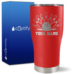 Personalized Bowling Ball and Pins on 27oz Curve Tumbler