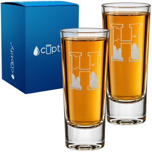 Monogram Forest Initial Letter on 2oz Tall Shot Glass - Set of Two