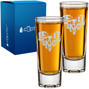 Let it Snow Heart on 2oz Tall Shot Glass - Set of Two